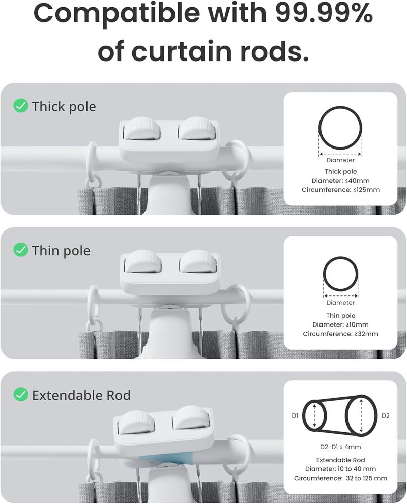 SwitchBot 2025 Automatic Curtain Opener 3 Rod-Bluetooth Remote Control, WiFi&Smartphone Control, Upgraded High-Performance, Add Hub to Work with Alexa, Google Home, HomeKit - Image 5